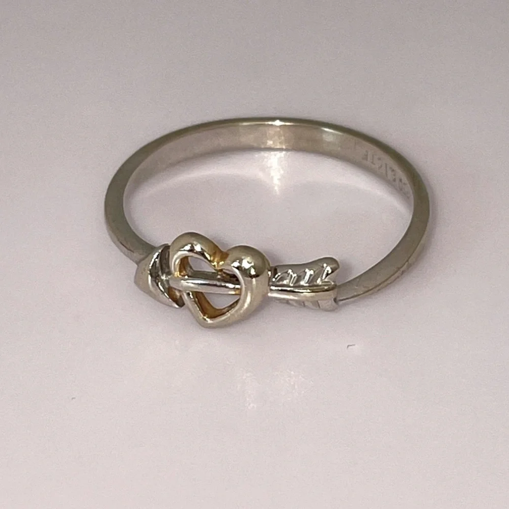 Solid Stamped 750 18K (not 14K) White Yellow Gold Arrow Heart Ring Dainty Cupid